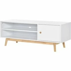HOMCOM TV Unit Cabinet Media Console Table Stand With Shelves And Door White