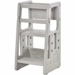 HOMCOM Kids Step Stool Adjustable Standing Platform Toddler Kitchen Stool Grey