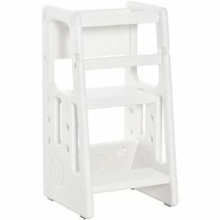 HOMCOM Kids Step Stool Adjustable Standing Platform Toddler Kitchen Stool White