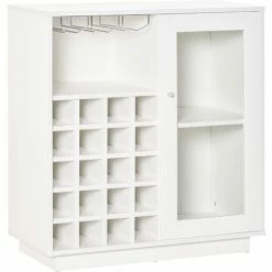 HOMCOM Sideboard Wine Cabinet Cupboard Glass Door, Glass Holder & Wine Rack