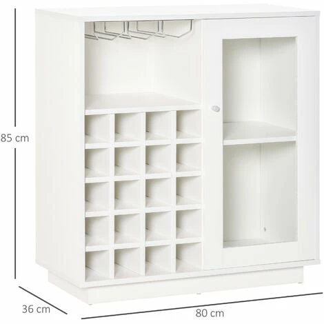 HOMCOM Sideboard Wine Cabinet Cupboard Glass Door, Glass Holder & Wine Rack