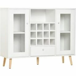 HOMCOM Sideboard Cabinet Kitchen Cupboard With Glass Doors, Drawer & Wine Rack