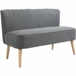 HOMCOM Linen-Feel Double Sofa W/ Wood Frame Foam Padding High Back, Grey