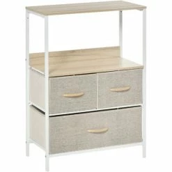 HOMCOM 3 Drawer Storage Chest Unit Home W/ Shelves Home Living Bedroom White