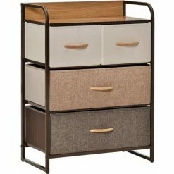 HOMCOM Closet Dresser, Dresser Tower With 4 Easy Pull Fabric Drawer Steel Frame