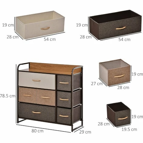 HOMCOM 7-Drawer Dresser, Fabric Chest of Drawers, Storage Organizer Steel Frame