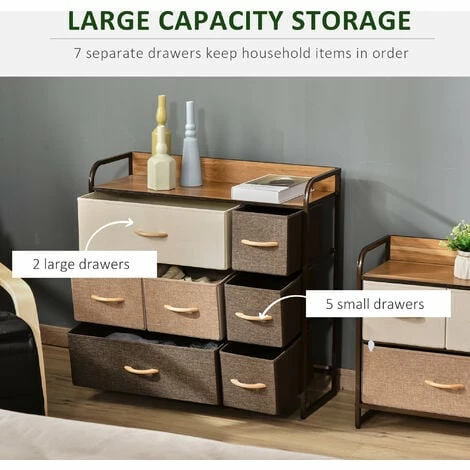 HOMCOM 7-Drawer Dresser, Fabric Chest of Drawers, Storage Organizer Steel Frame