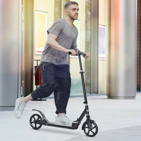 HOMCOM Foldable Adjustable Kick Scooter w/ Rear Brake, Shock Absorption for 14+