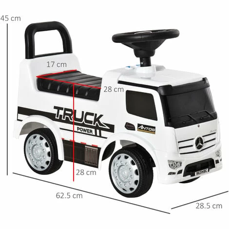 HOMCOM 3-in-1 Ride On Car Kids Mercedes Truck Storage for 12 - 36 Months White