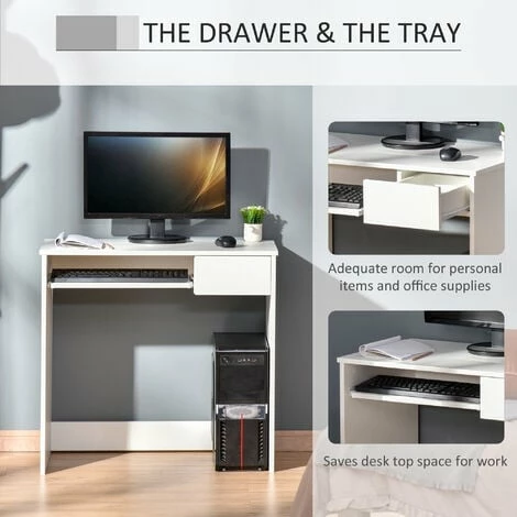 HOMCOM Compact Computer Table w/ Keyboard Tray Drawer Study Office Work