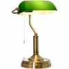 HOMCOM Banker's Table Lamp W/ Bronze Base, Green Glass Shade, Pull Rope Switch