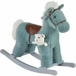 HOMCOM Kids Plush Ride-On Rocking Horse Toy W/ Sound Handle Grip Seat Blue