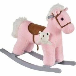 HOMCOM Kids Plush Ride-On Rocking Horse With Plush Toy Sound Handle Grip