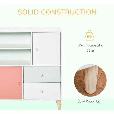 HOMCOM Kids Bookcase Multi-Shelf Modern Freestanding Cabinet of Drawer Pink