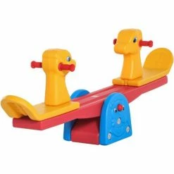 HOMCOM Kids Seesaw Safe Teeter Totter 2 Seats With Easy-Grip Handles Multicolor