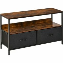 HOMCOM TV Cabinet, TV Console Unit With 2 Foldable Linen Drawers Rustic Brown