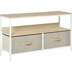 HOMCOM TV Cabinet, TV Console Unit With 2 Foldable Linen Drawers Maple Colour