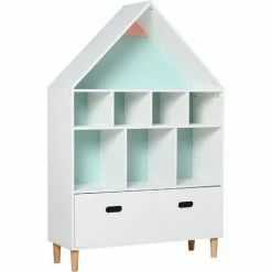 HOMCOM Kids Bookshelf Chest W/ Drawer Cubes Baby Toy Wood Organizer White
