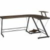 HOMCOM Industrial L Shaped Desk Round Corner Workstation For Home Office