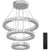 HOMCOM LED Dimmable Chandelier With 3 Crystal Rings Flexible Cable Silver