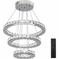HOMCOM LED Dimmable Chandelier With 3 Crystal Rings Flexible Cable Silver