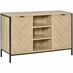HOMCOM Sideboard Storage Cabinet With 2 Doors And Adjustable Shelves Oak Tone