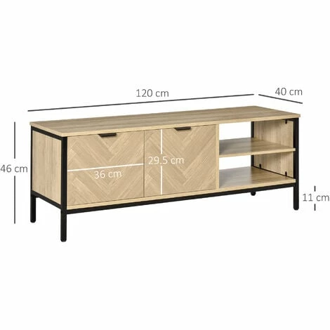 HOMCOM Double Door TV Cabinet Stand with Adjustable Storage Shelves, Natural