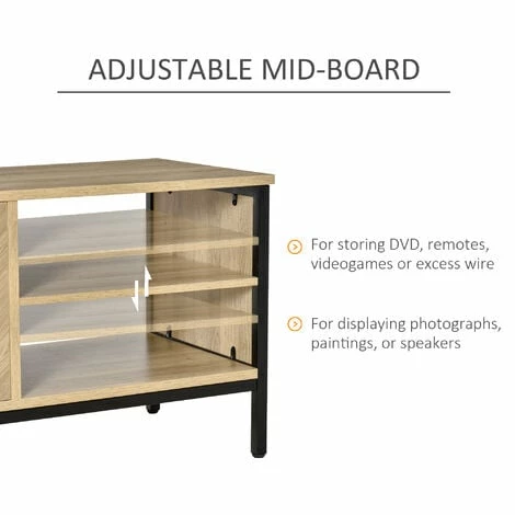 HOMCOM Double Door TV Cabinet Stand with Adjustable Storage Shelves, Natural