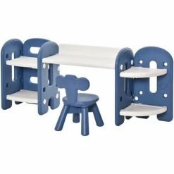 HOMCOM Kids Adjustable Table And Chair Set Blue And White For 1-4 Years Old
