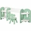 HOMCOM Kids Table And Chair Set Play Table With Storage Children Toddler Playroom Bedroom Furniture PE Green And White For 1-4 Years