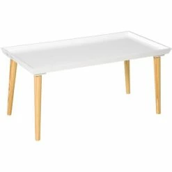 HOMCOM Tray Top Coffee Table For Living Room Home Office Wooden Legs, White