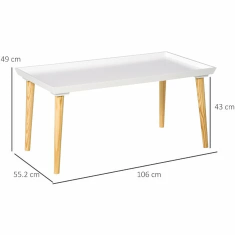 HOMCOM Tray Top Coffee Table for Living Room Home Office Wooden Legs, White