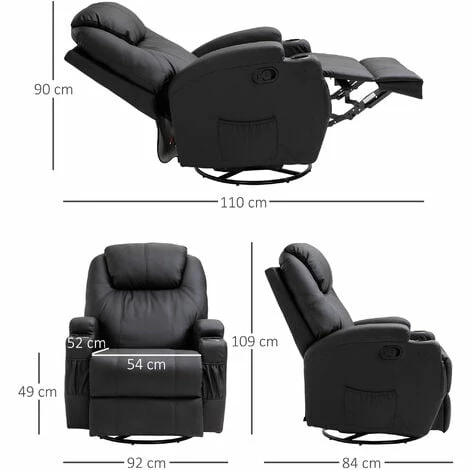 HOMCOM 8-Point Massage Recliner Chair Sofa Rocking Swivel W/ Remote Control