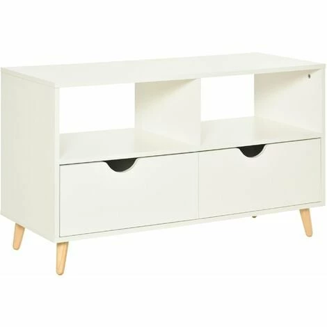 HOMCOM 99cm TV Stand Media Unit Cabinet w/ Shelves Drawers Storage Centre White