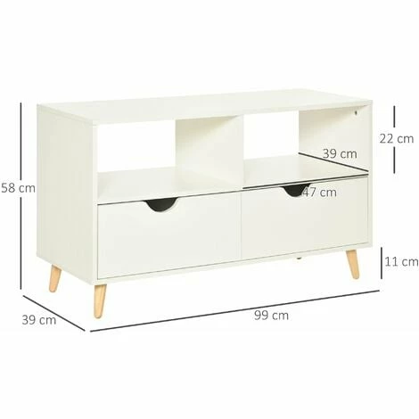 HOMCOM 99cm TV Stand Media Unit Cabinet w/ Shelves Drawers Storage Centre White