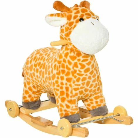 HOMCOM 2-IN-1 Kids Plush Ride-On Rocking Gliding Horse Giraffe-shaped Yellow