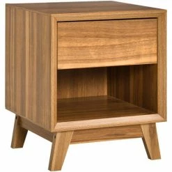 HOMCOM Bedside Table Storage Organizer Side Table With Drawer And Shelf Bedroom