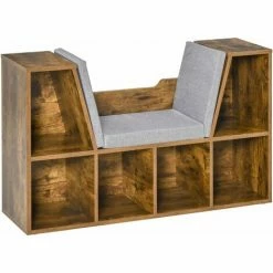 HOMCOM Bookcase Storage Reading Seat Unit Kids Adults Six Cubes Organiser Brown