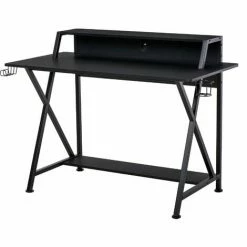 HOMCOM Racing Gaming Desk Carbon Fiber Style Computer Table W/Elevated Monitor