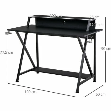 HOMCOM Racing Gaming Desk Carbon Fiber Style Computer Table w/Elevated Monitor