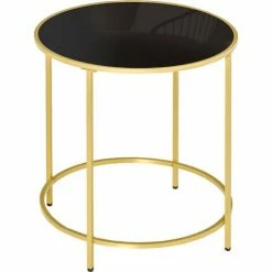 HOMCOM Round Side Table W/ Tempered Glass Tabletop, For Living Room, Bedroom