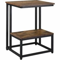 HOMCOM Doule Layer End Table Modern Coffee Table W/ Steel Frame, Rustic Brown