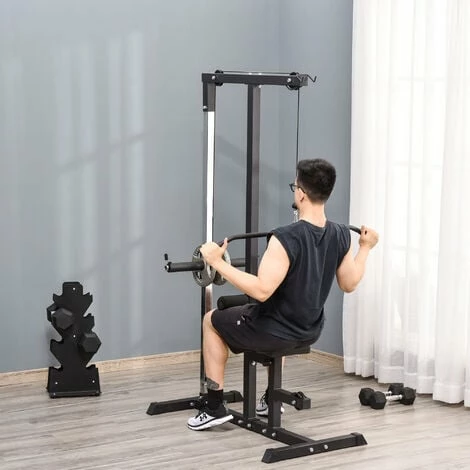 HOMCOM Exercise Pulldown Machine Power Tower with Adjustable Seat Cables
