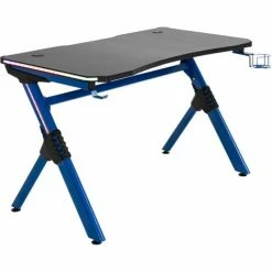 HOMCOM LED Game Office Desk Computer With Cup Holder 2 Cable Management, Blue