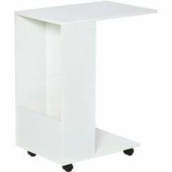 HOMCOM Mobile Sofa Side Table For Laptop Coffee W/ Storage And Casters, White