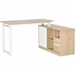 HOMCOM L-Shaped Home Office Desk W/ Shelf, Drawer, Corner Table Workstation