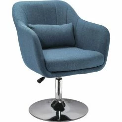 HOMCOM Stylish Retro Linen Swivel Tub Chair Steel Frame Cushion Seat Blue