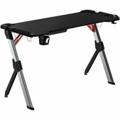 HOMCOM LED Light Gaming Desk Computer Steel Frame Cup Holder Headphone Hook