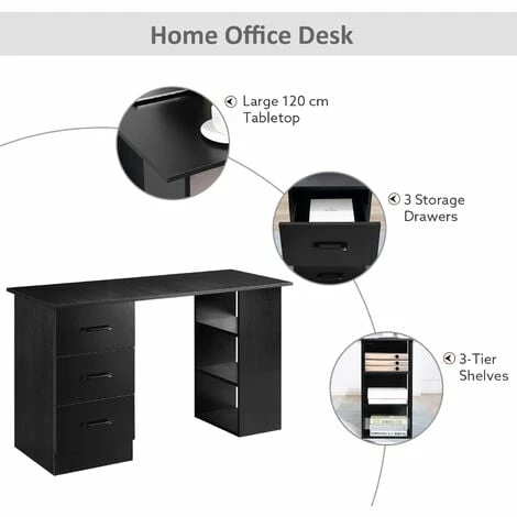 HOMCOM Computer Desk w/ Storage, Writing Study Table for Home Office, Black