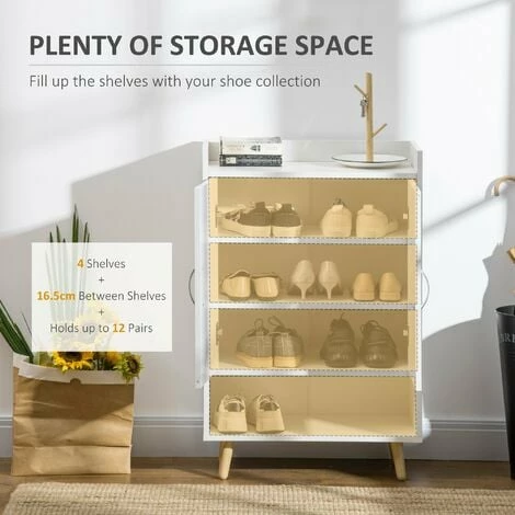 HOMCOM Modern Shoe Cabinet Storage Organizer w/ Doors and Shelves for Entryway